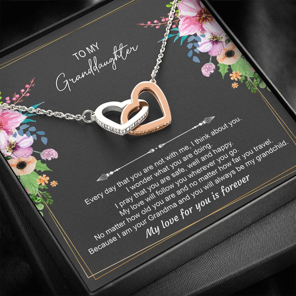 To My Granddaughter Gifts, Every Day That You Are Not With Me, Interlocking Heart Necklace For Women, Birthday Present Idea From Grandma Grandpa