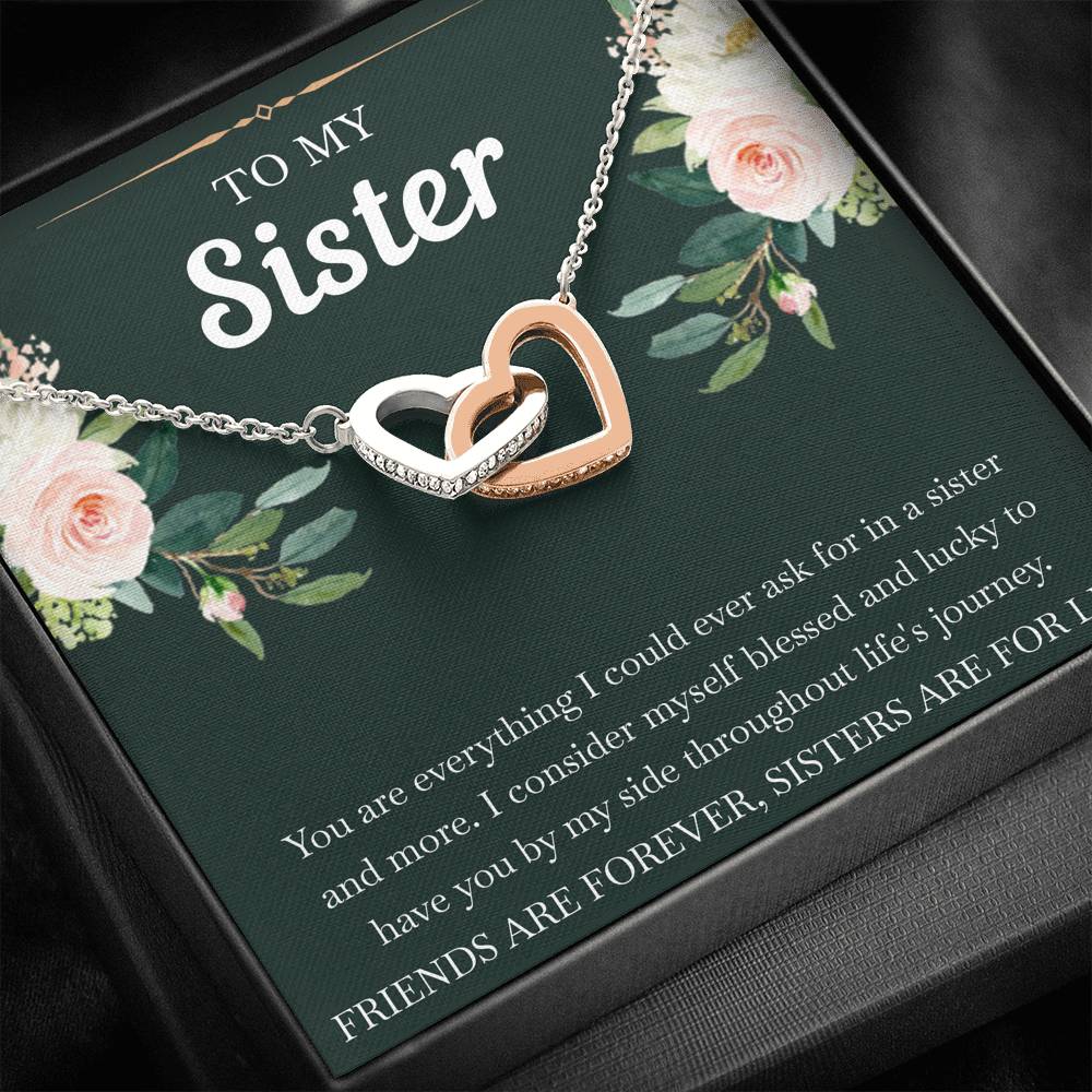To My Sister Gifts, Friends Are Forever Sisters Are For Life, Interlocking Heart Necklace For Women, Birthday Present Idea From Sister