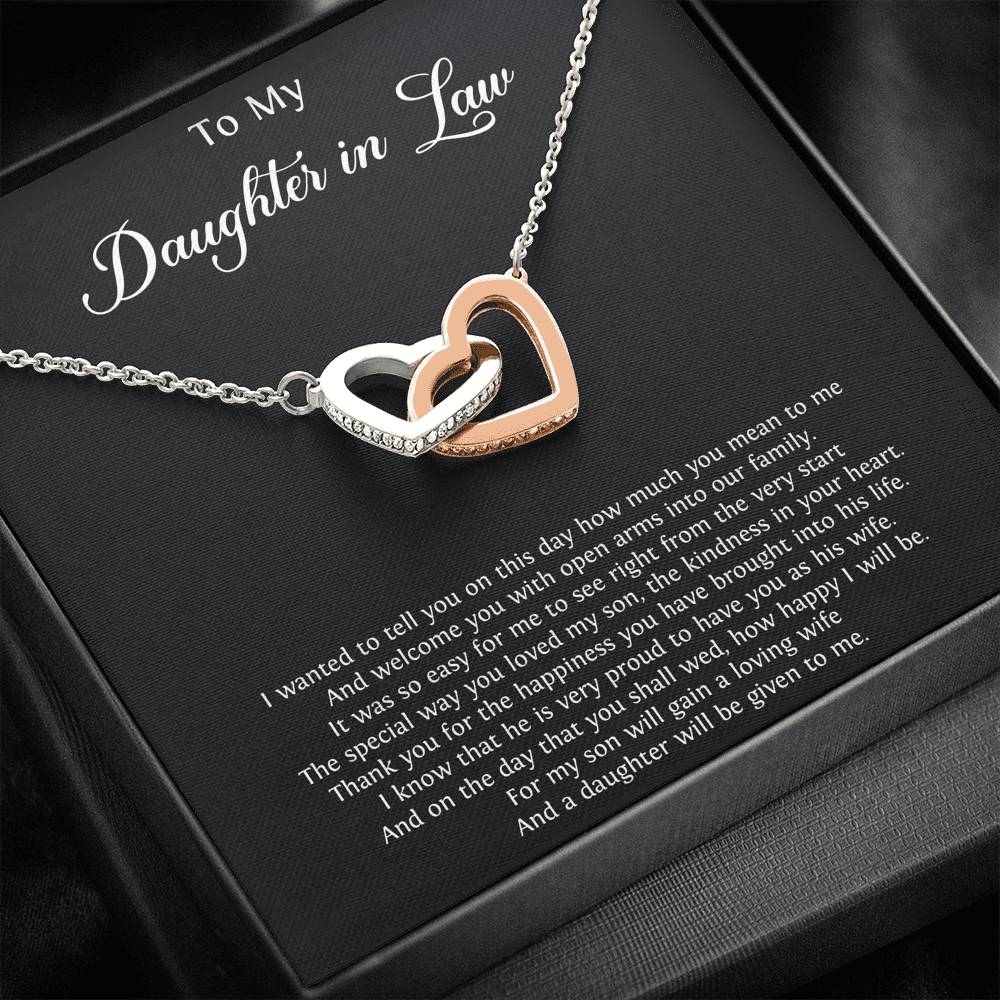 To My Daughter-in-law Gifts, Thank You For The Happiness, Interlocking Heart Necklace For Women, Birthday Present Idea From Mother-in-law