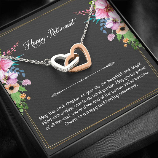 Retirement Gifts, Do What You Like, Happy Retirement Interlocking Heart Necklace For Women, Retirement Party Favor From Friends Coworkers
