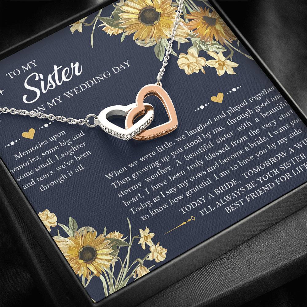 Sister of the Bride Gifts, I'll Always Be Your Sister, Interlocking Heart Necklace For Women, Wedding Day Thank You Ideas From Bride