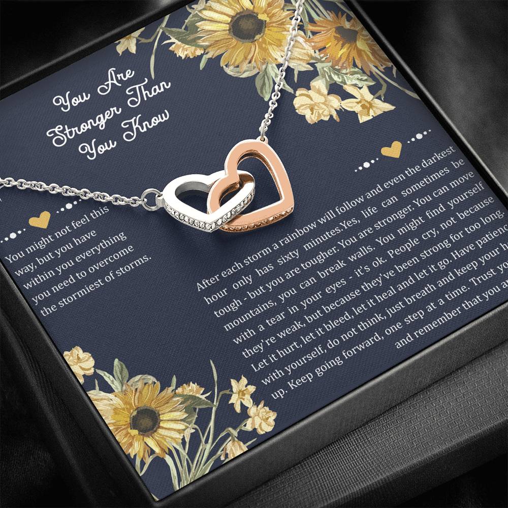 Encouragement Gifts, You Are Stronger, Motivational Interlocking Heart Necklace For Women, Sympathy Inspiration Friendship Present