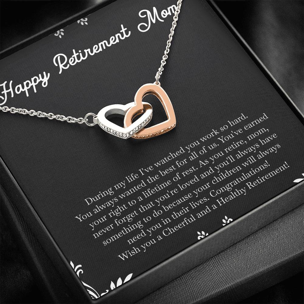 Mom Retirement Gifts, Never Forget, Happy Retirement Interlocking Heart Necklace For Women, Retirement Party Favor From Daughter Son