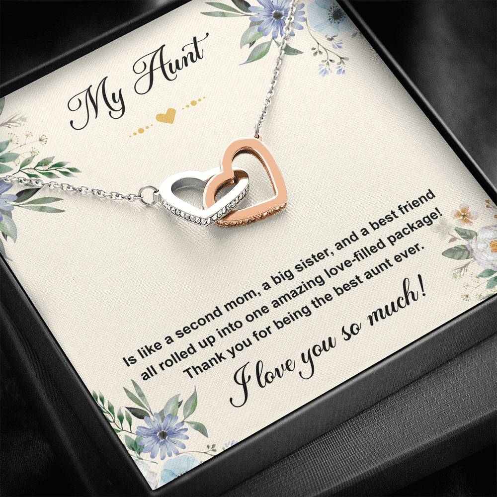To My Aunt Gifts, Second Mom, Interlocking Heart Necklace For Women, Aunt Birthday Present From Niece Nephew
