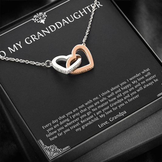 To My Granddaughter Gifts, I Think About You, Interlocking Heart Necklace For Women, Birthday Present Idea From Grandpa