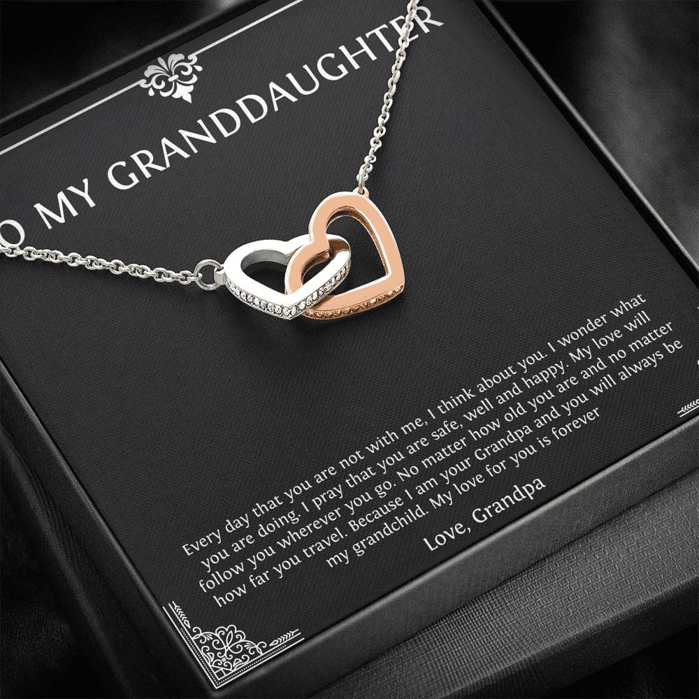To My Granddaughter Gifts, I Think About You, Interlocking Heart Necklace For Women, Birthday Present Idea From Grandpa