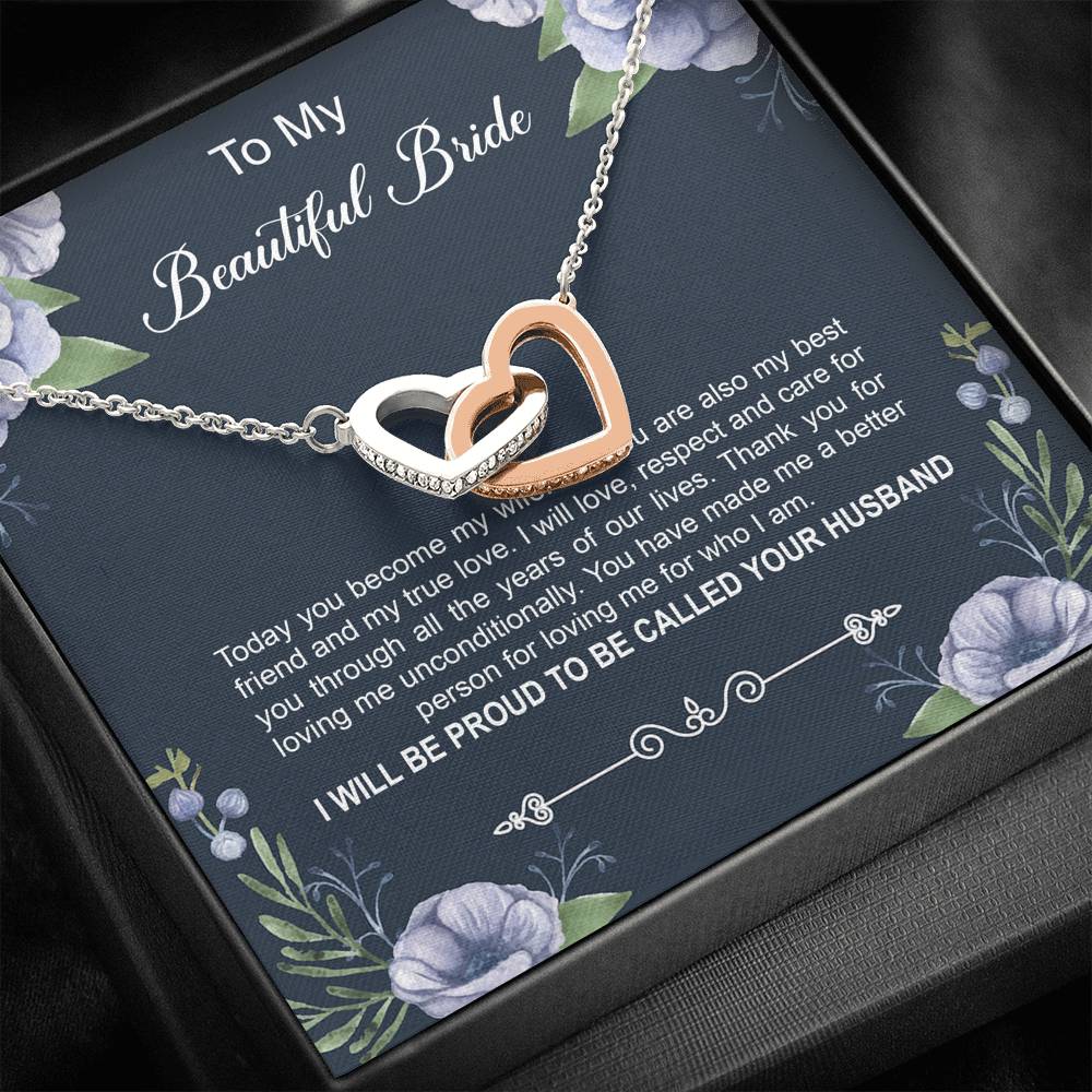 To My Bride Gifts, Today You Become My Wife, Interlocking Heart Necklace For Women, Wedding Day Thank You Ideas From Groom