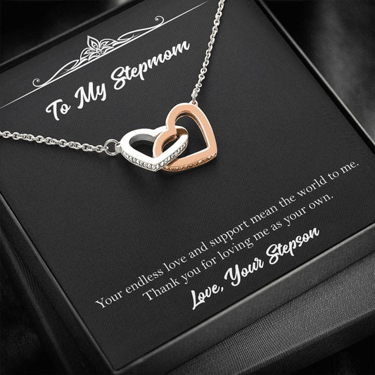 To My Stepmom Gifts, Your Endless Love And Support, Interlocking Heart Necklace For Women, Birthday Mothers Day Present From Stepson