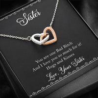 Load image into Gallery viewer, To My Badass Sister Gifts, Hugs And Kisses, Interlocking Heart Necklace For Women, Birthday Present Idea From Sister
