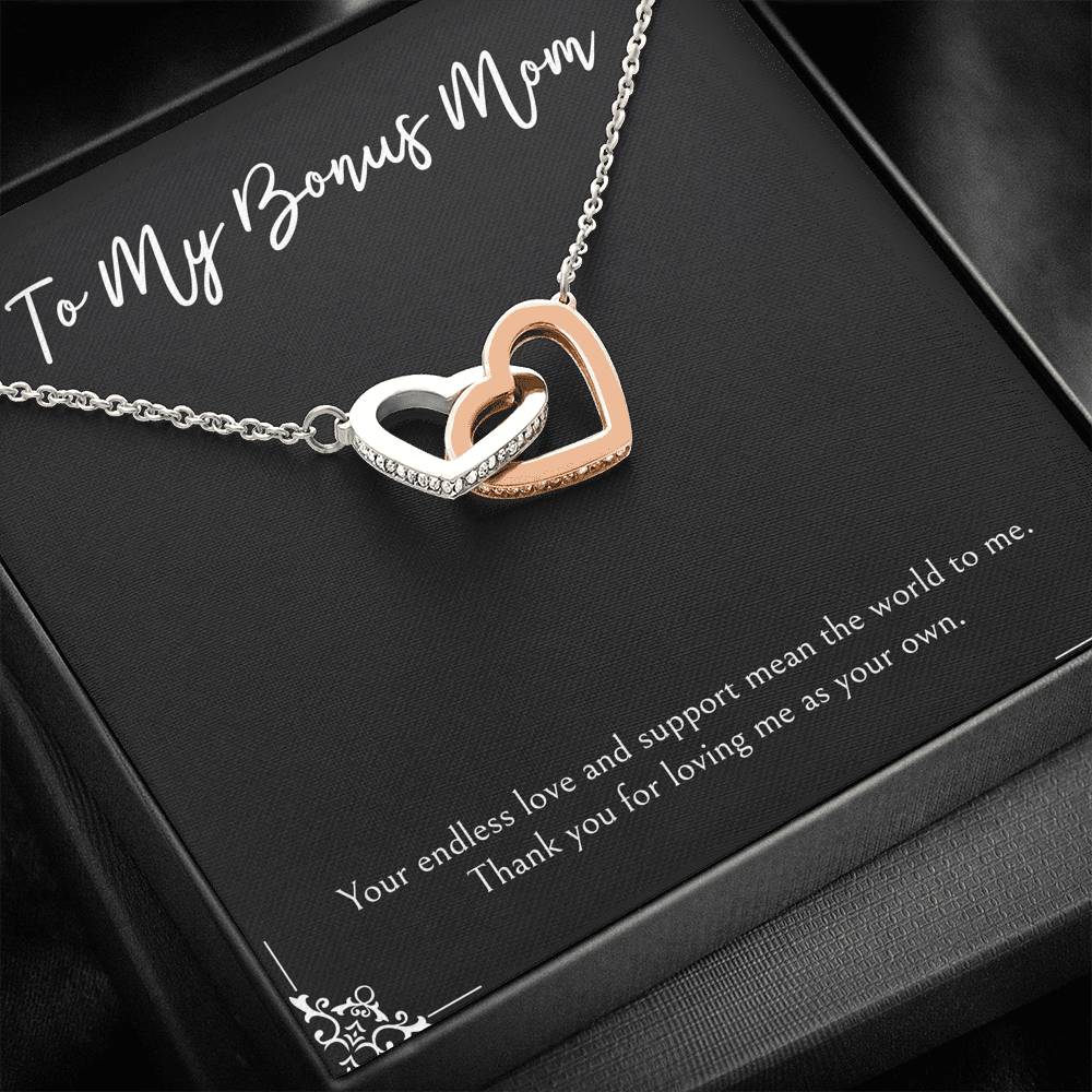 To My Bonus Mom Gifts, Endless Love And Support, Interlocking Heart Necklace For Women, Birthday Mothers Day Present From Bonus Daughter
