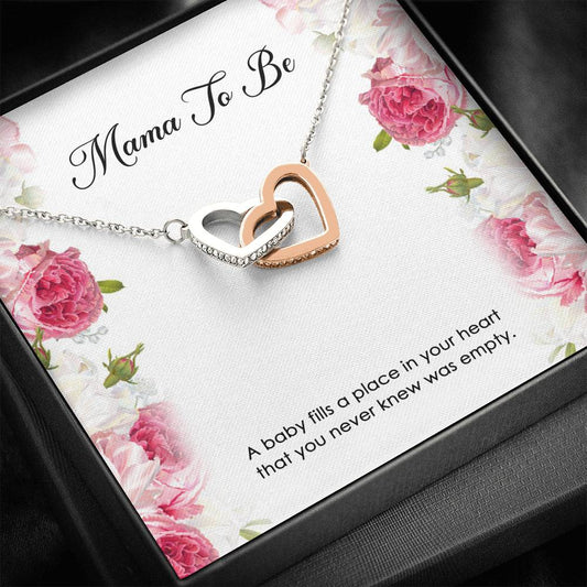 Gift for Expecting Mom, A Baby Fills A Place In Your Heart, Mom to Be Interlocking Heart Necklace For Women, Pregnancy Gift For New Mother