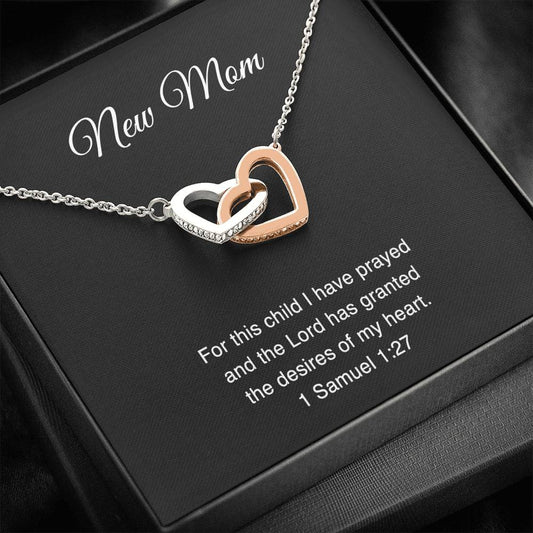 New Mom Interlocking Heart Necklace - For This Child I Have Prayed | Baby Shower Gift