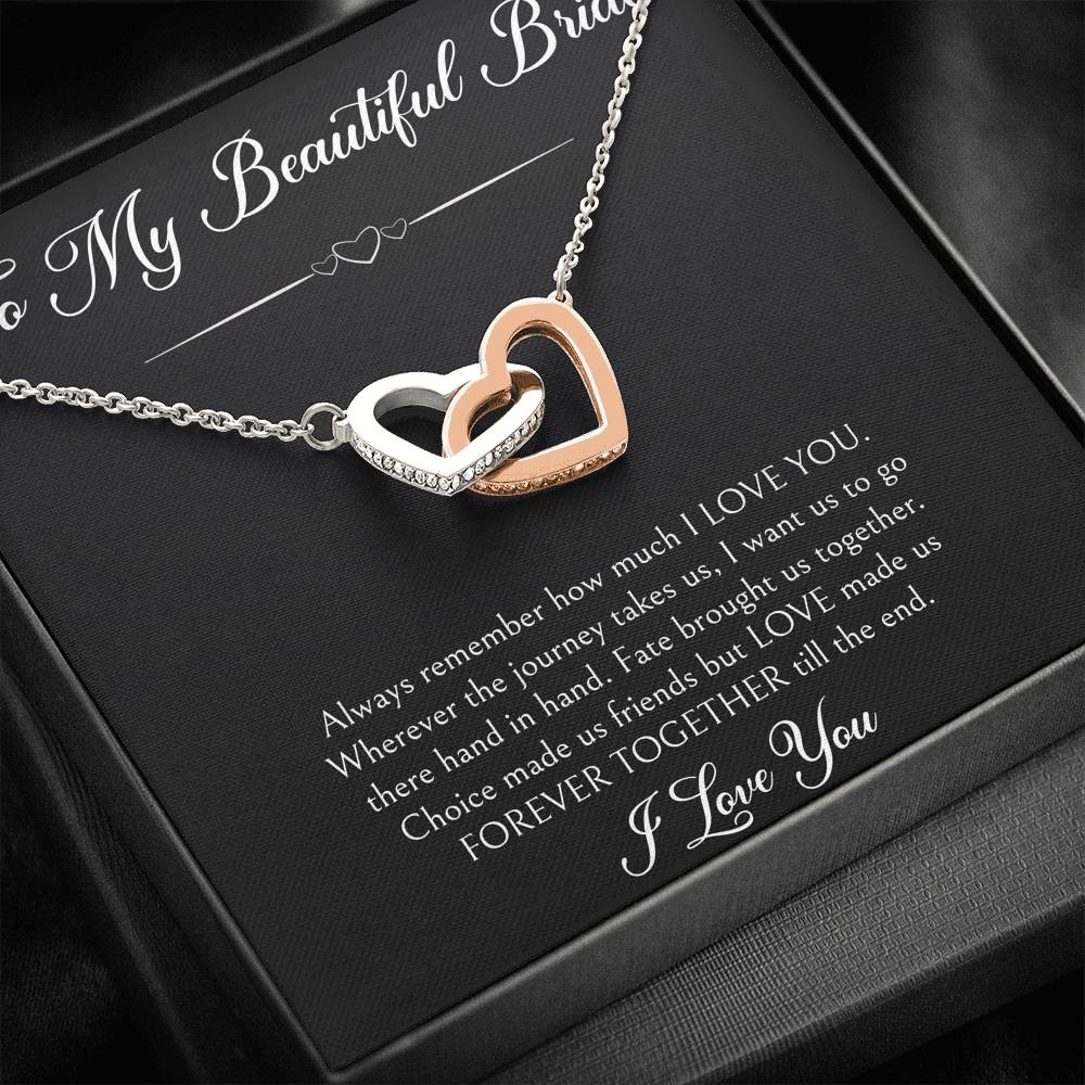 To My Bride Gifts, Forever Together Till The End, Interlocking Heart Necklace For Women, Wedding Day Thank You Ideas From Groom