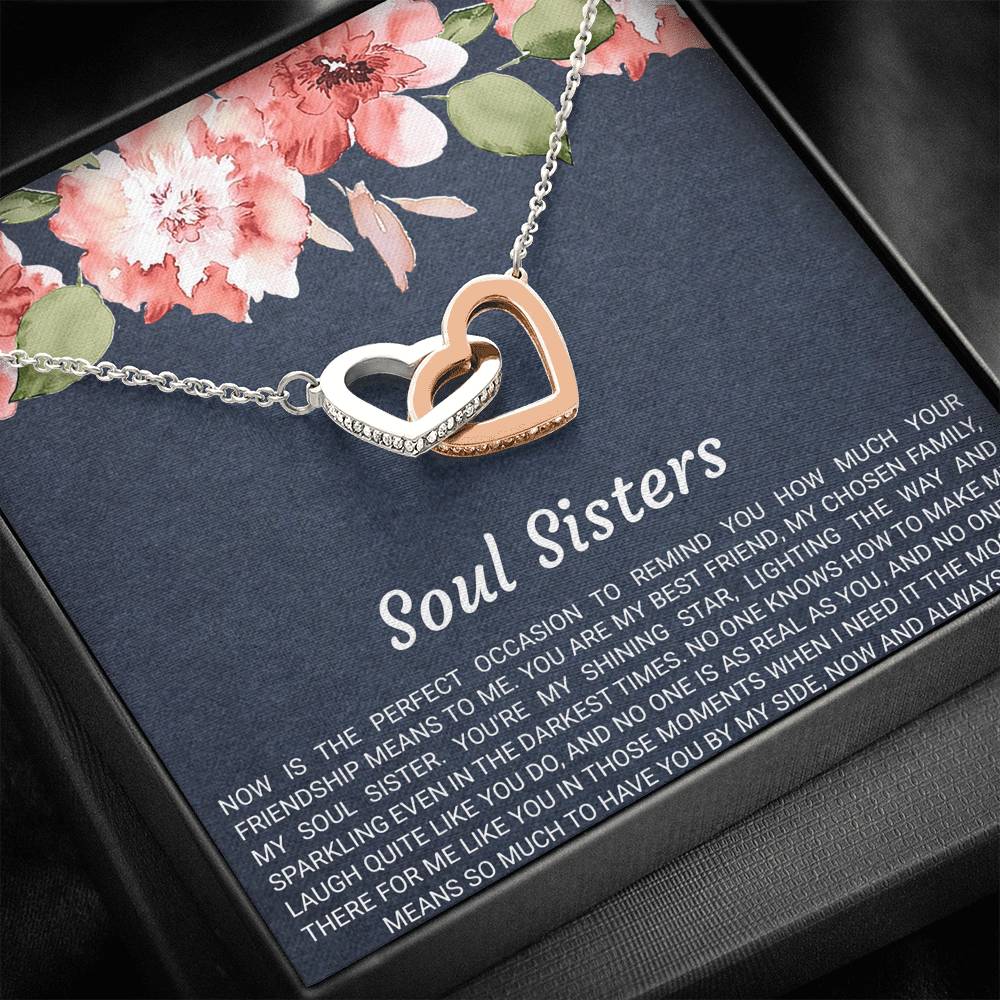To My Best Friend Gifts, Soul Sisters, Interlocking Heart Necklace For Women, Birthday Present Idea From Bestie
