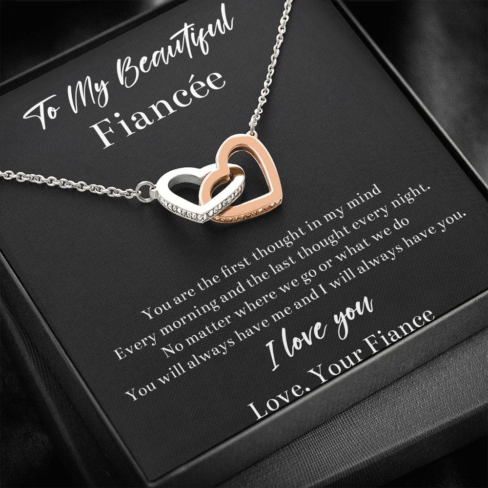 To My Fiancée, You Will Always Have Me, Interlocking Heart Necklace For Women, Anniversary Birthday Valentines Day Gifts From Fiancé