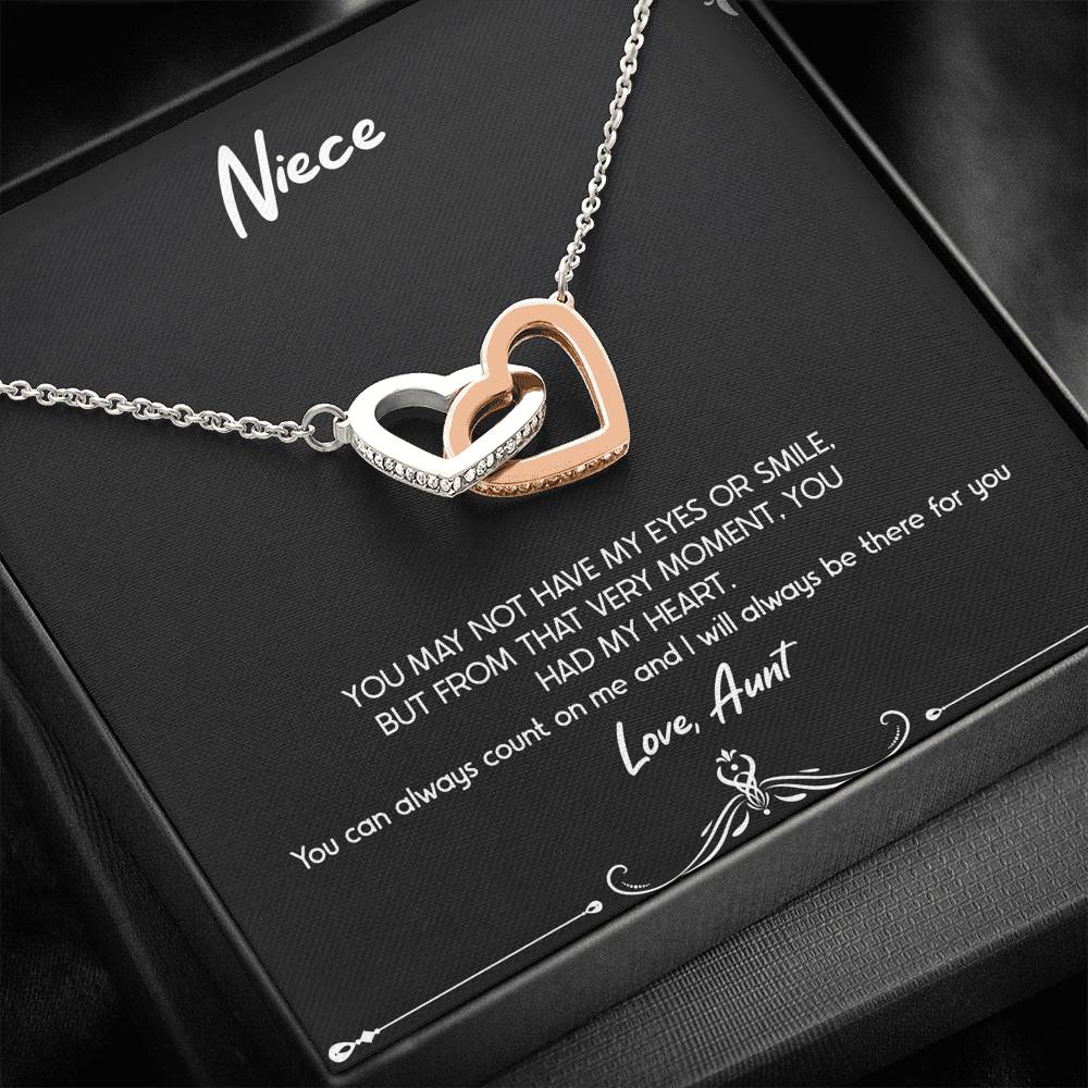To My Niece  Gifts, You Can Always Count On Me, Interlocking Heart Necklace For Women, Birthday Present Idea From Aunt
