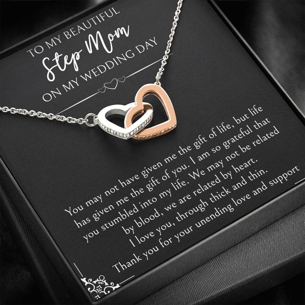 To My Bonus Mom Gifts, I Am So Grateful, Interlocking Heart Necklace For Women, Wedding Day Thank You Ideas From Bride