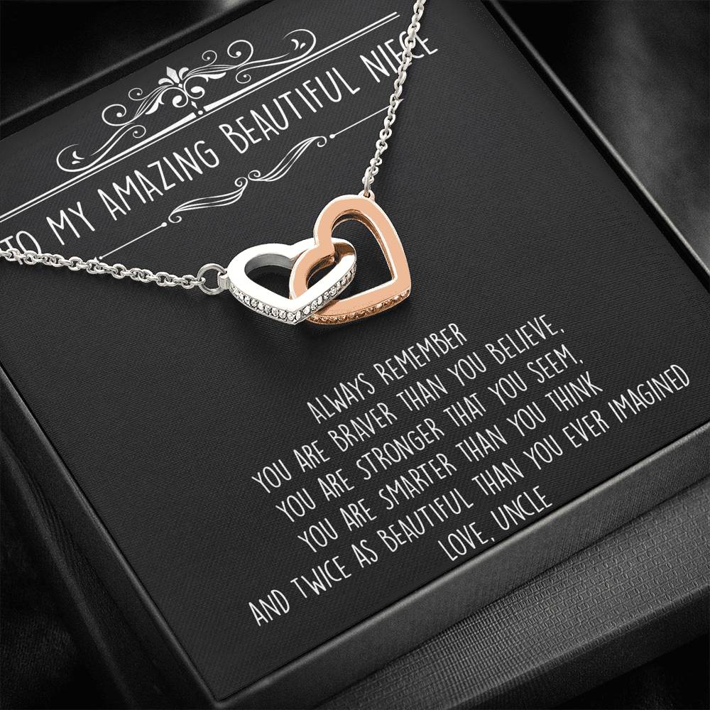 To My Niece  Gifts, Always Remember, Interlocking Heart Necklace For Women, Birthday Present Idea From Uncle