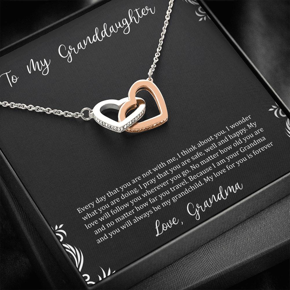 To My Granddaughter Gifts, I Think About You, Interlocking Heart Necklace For Women, Birthday Present Idea From Grandma