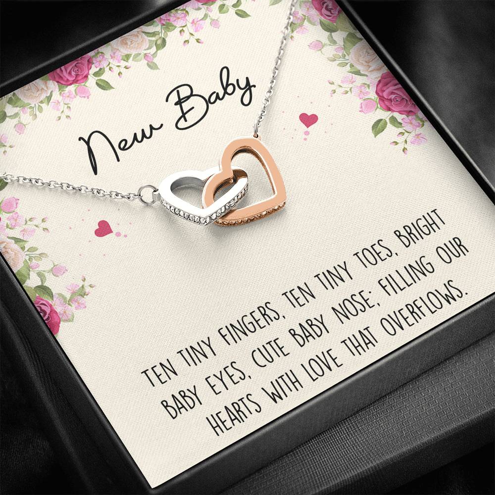 Gift for Expecting Mom, Ten Tiny Fingers, Mom to Be Interlocking Heart Necklace For Women, Pregnancy Gift For New Mother