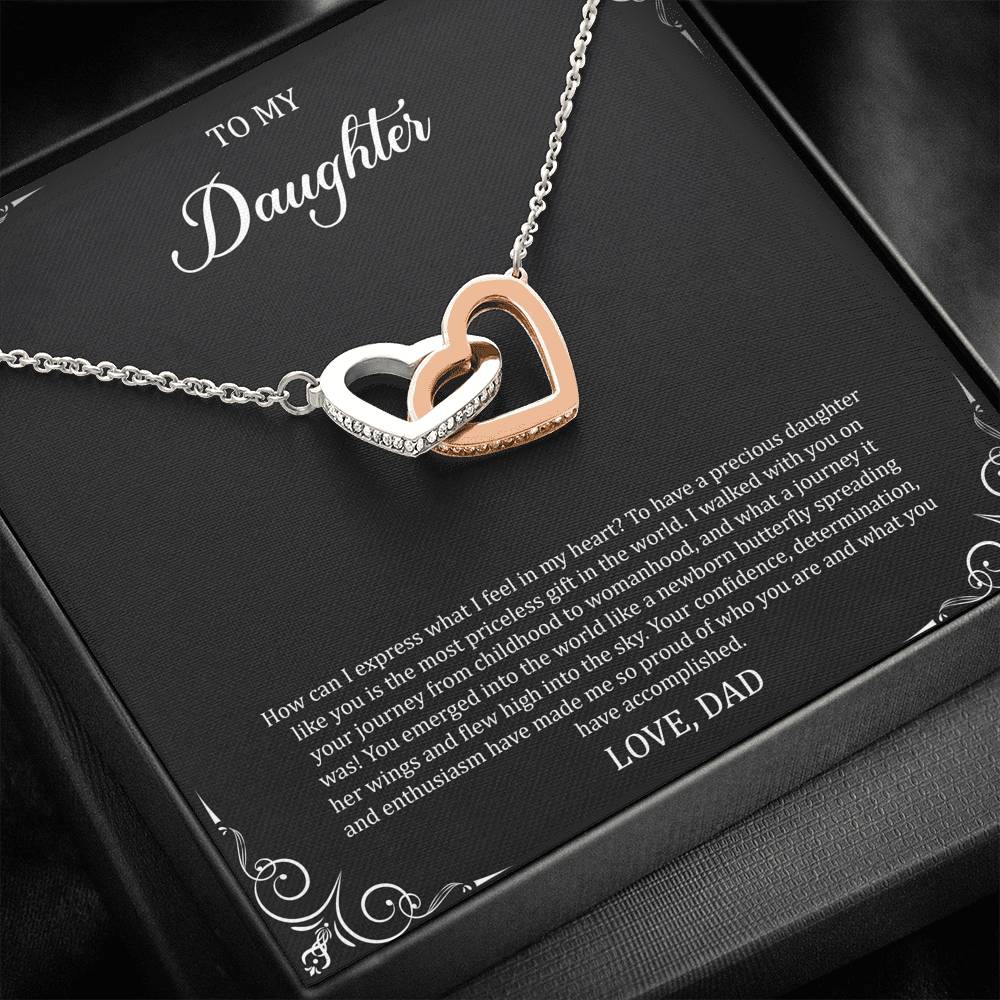 To My Daughter  Gifts, Most Priceless Gift, Interlocking Heart Necklace For Women, Birthday Present Idea From Dad