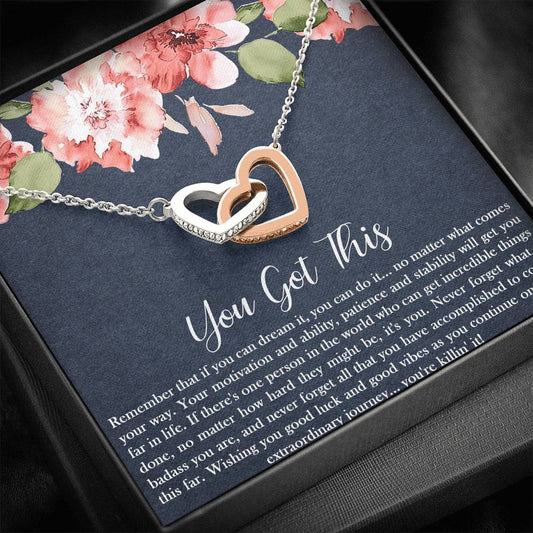 Encouragement Gifts, You Got This, Motivational Interlocking Heart Necklace For Women, Sympathy Inspiration Friendship Present