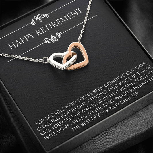 Retirement Gifts, Job Well Done, Happy Retirement Interlocking Heart Necklace For Women, Retirement Party Favor From Friends Coworkers