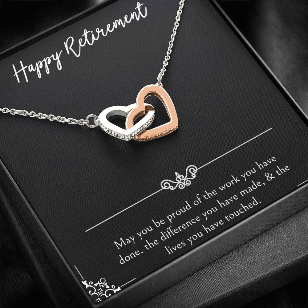 Retirement Gifts, Be Proud Of Your Work, Happy Retirement Interlocking Heart Necklace For Women, Retirement Party Favor From Friends Coworkers
