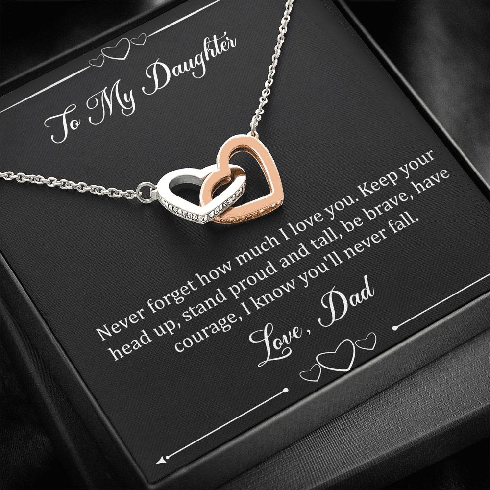 To My Daughter  Gifts, I Love You, Interlocking Heart Necklace For Women, Birthday Present Idea From Dad