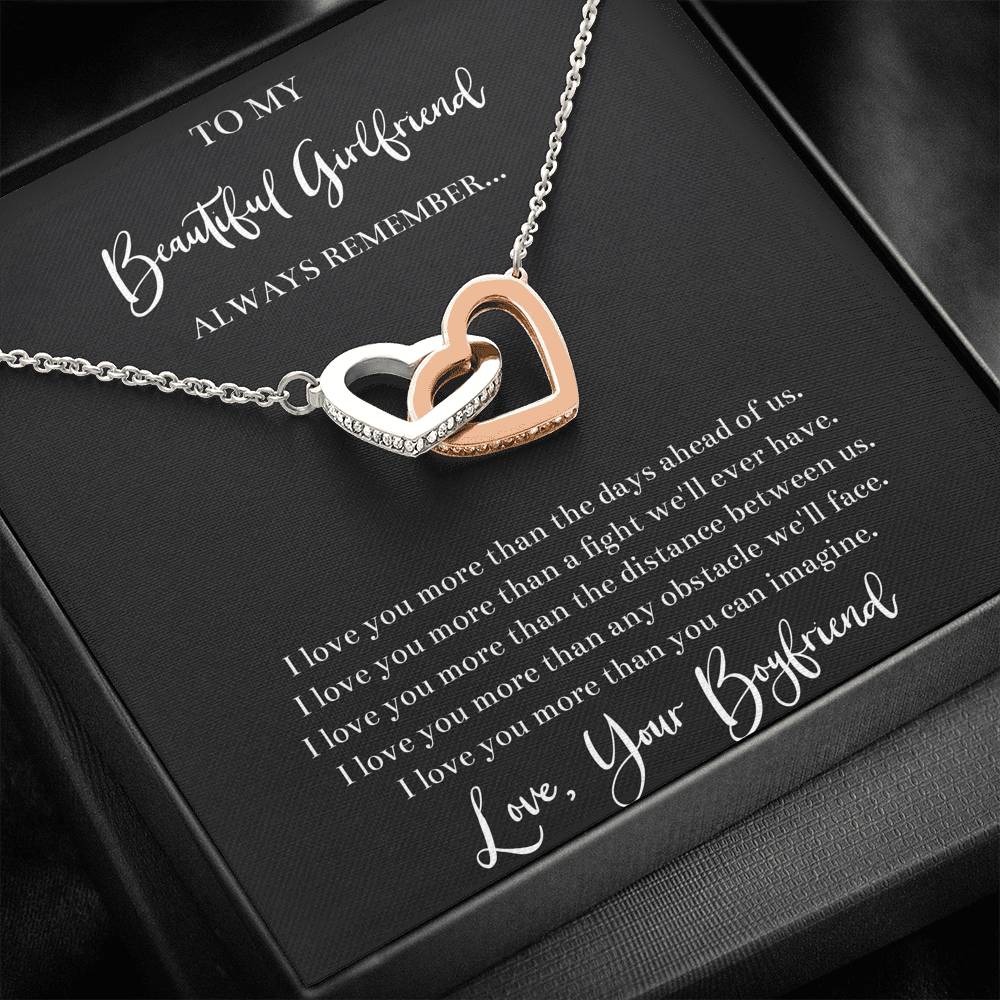 To My Girlfriend, I Love You, Interlocking Heart Necklace For Women, Anniversary Birthday Valentines Day Gifts From Boyfriend