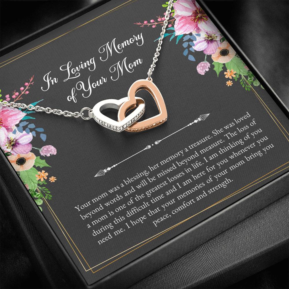 Loss of Mom Gifts, In Loving Memory, Sympathy Interlocking Heart Necklace For Loss of Mom, Memorial Sorry For Your Loss Present
