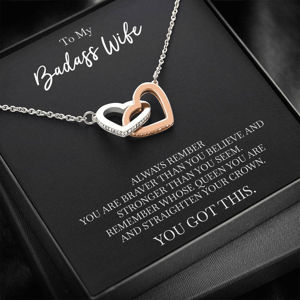 To My Badass Wife, Always Remember, Interlocking Heart Necklace For Women, Anniversary Birthday Gifts From Husband
