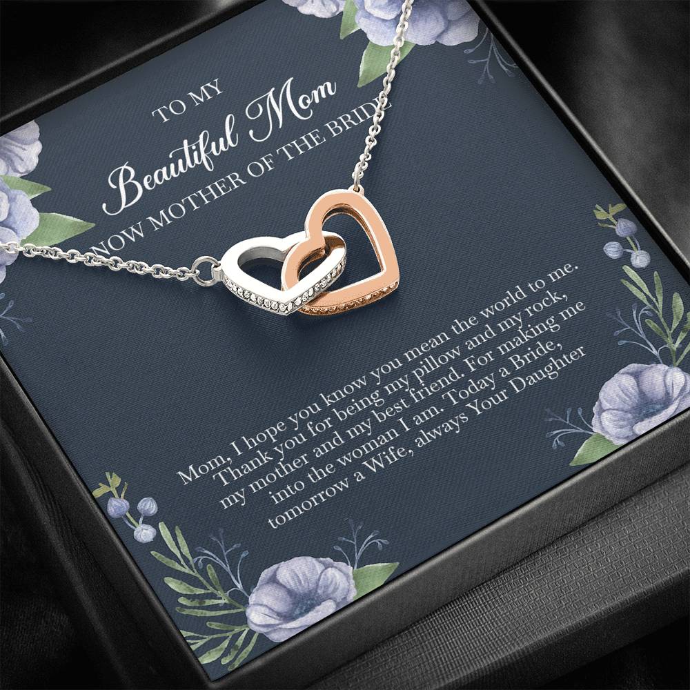 To My Mom of the Bride Gifts, You Mean The World To Me, Interlocking Heart Necklace For Women, Wedding Day Thank You Ideas From Bride