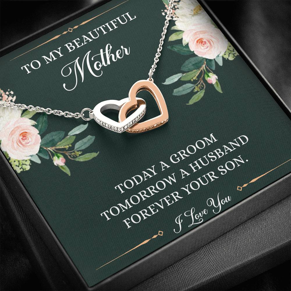 Mom of the Groom Gifts, Forever Your Son, Interlocking Heart Necklace For Women, Wedding Day Thank You Ideas From Groom