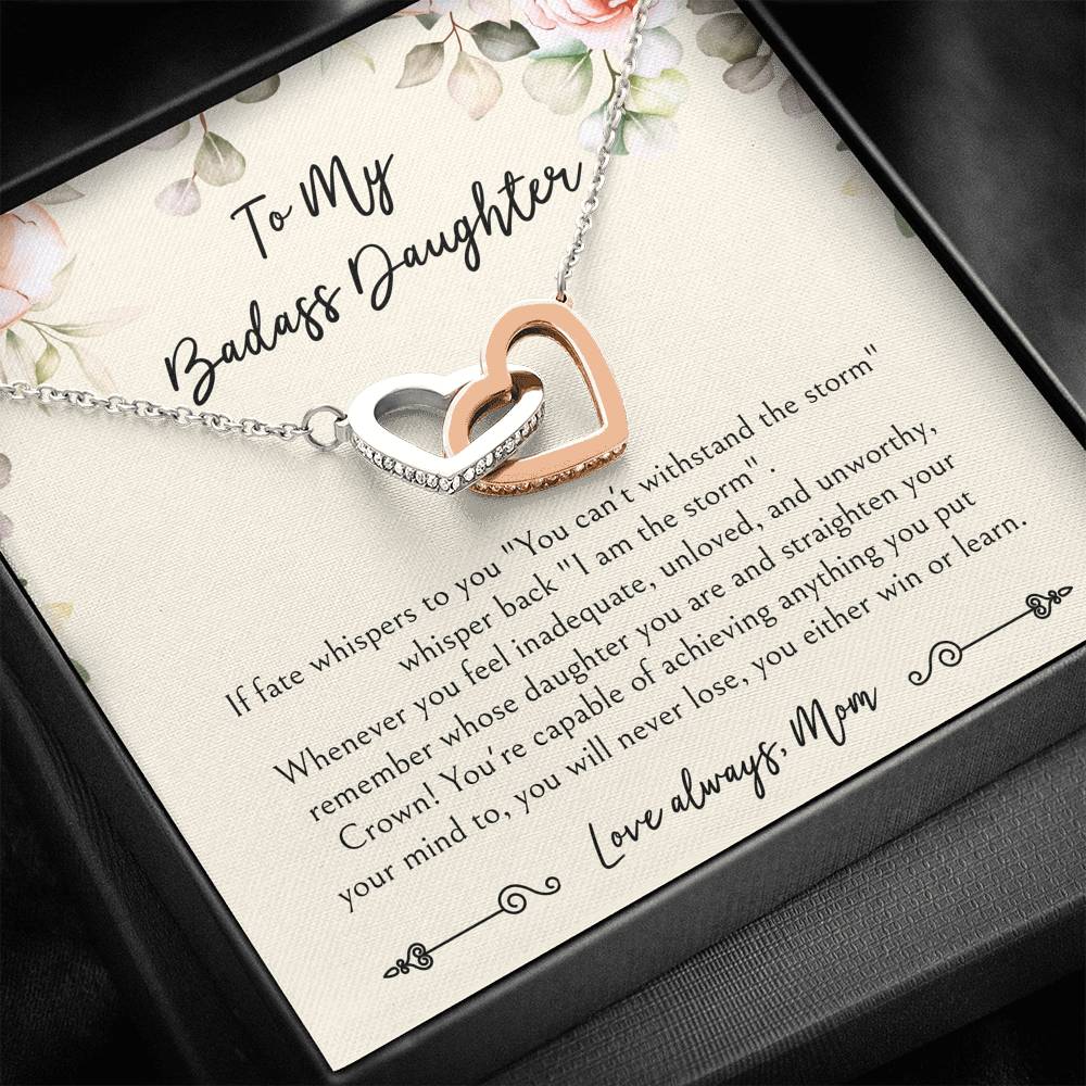 To My Badass Daughter Gifts, When It's Too Hard To Look Back, Interlocking Heart Necklace For Women, Birthday Present Idea From Mom