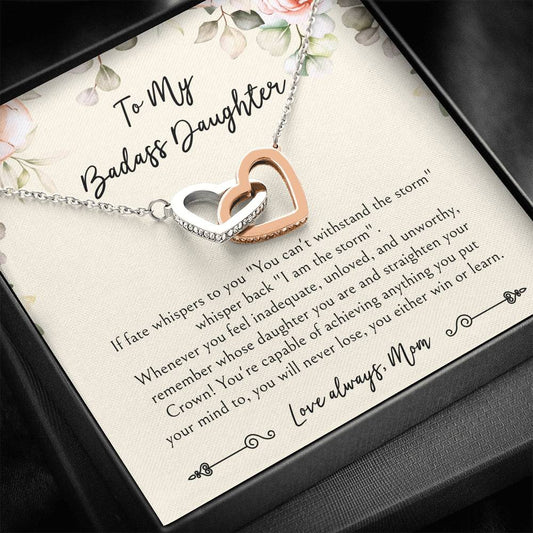 To My Badass Daughter Gifts, When It's Too Hard To Look Back, Interlocking Heart Necklace For Women, Birthday Present Idea From Mom
