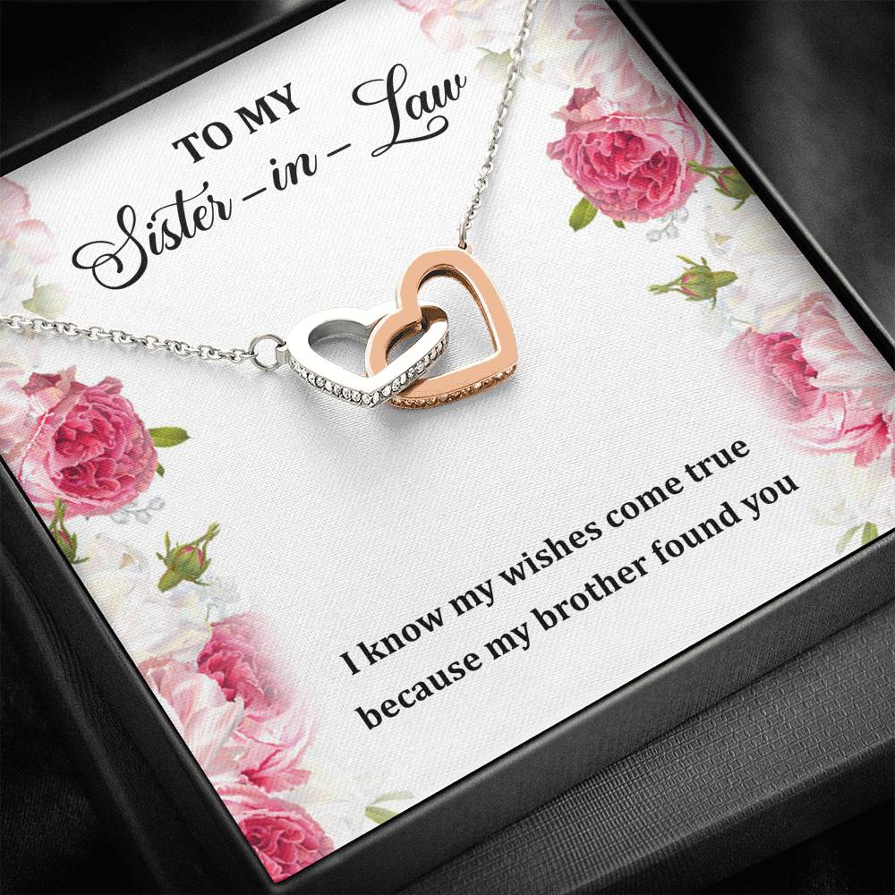To My Sister-in-law Gifts, My Wishes Come True, Interlocking Heart Necklace For Women, Birthday Present Idea From Sister