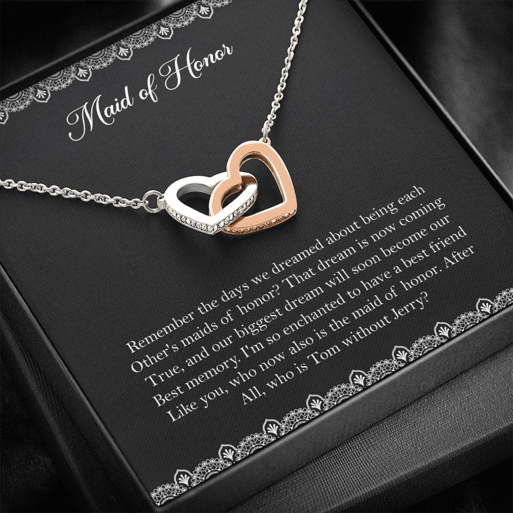 To My Maid Of Honor Gifts, Best Memory, Interlocking Heart Necklace For Women, Wedding Day Thank You Ideas From Bride