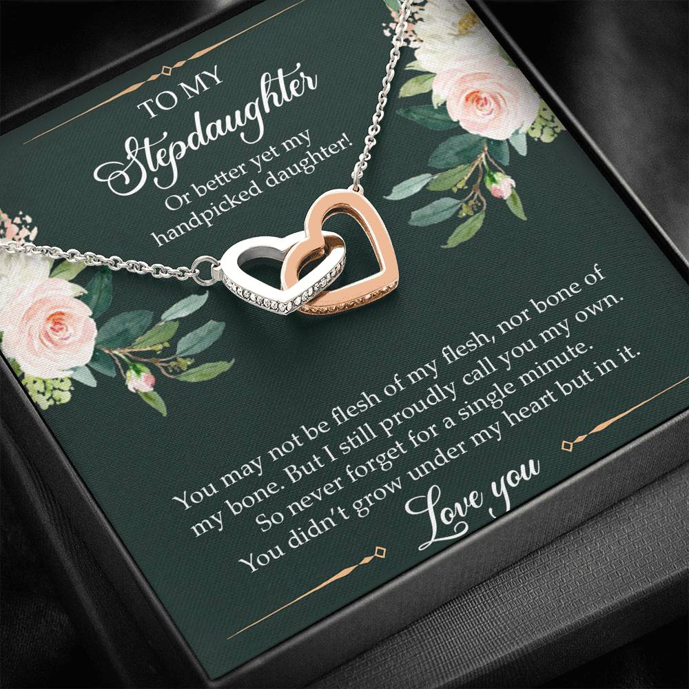 To My Stepdaughter Gifts, You May Not Be Flesh Of My Flesh, Interlocking Heart Necklace For Women, Birthday Present Idea From Stepmom Stepdad
