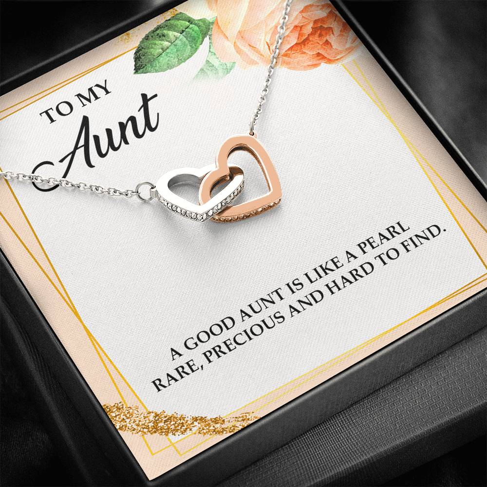 To My Aunt Gifts, A Good Aunt is Like a Pearl, Interlocking Heart Necklace For Women, Aunt Birthday Present From Niece Nephew