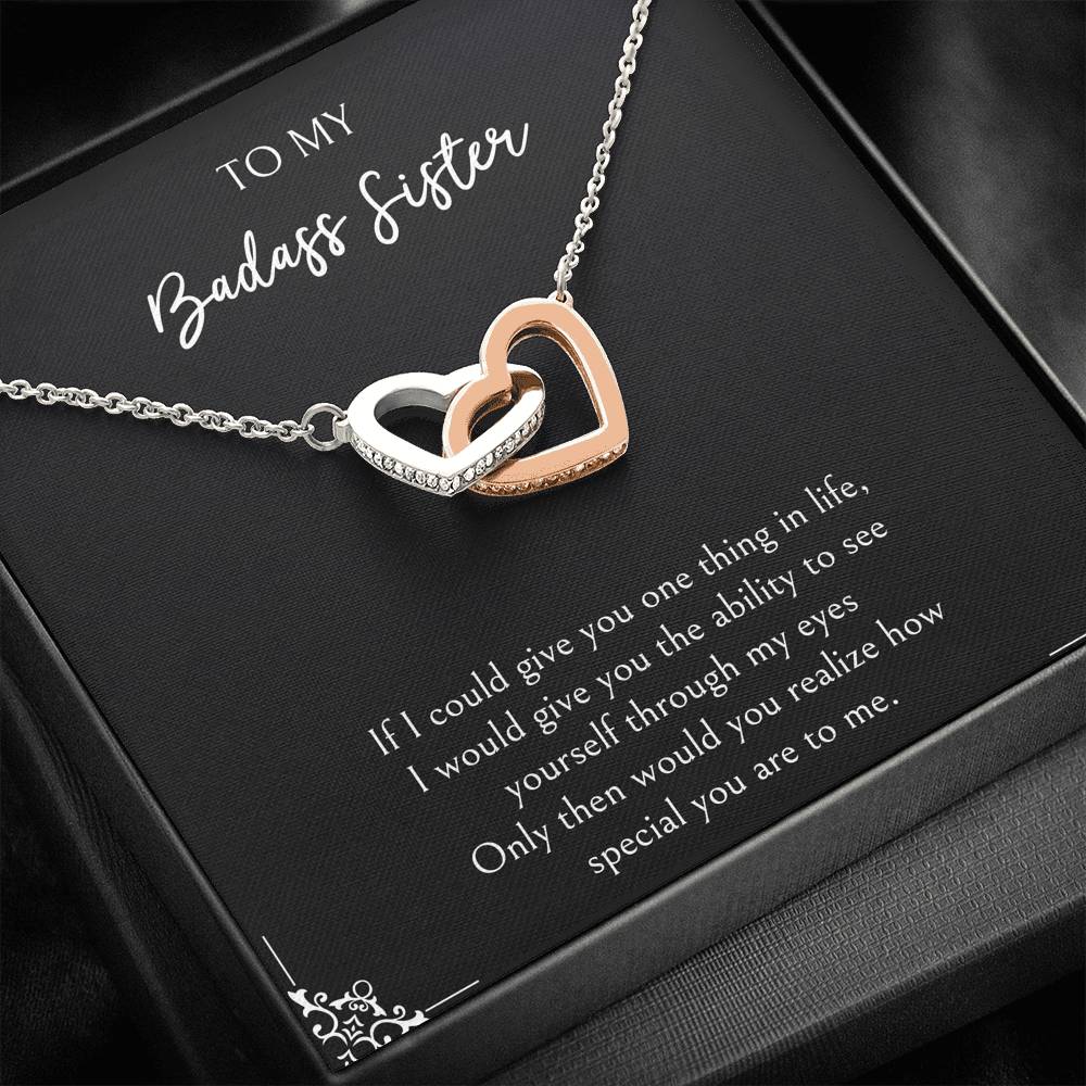 To My Badass Sister Gifts, You Are Special To Me, Interlocking Heart Necklace For Women, Birthday Present Ideas From Sister Brother