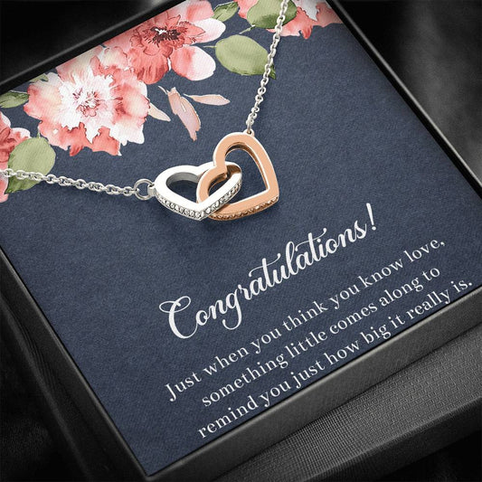 Gift for Expecting Mom, Something Little Comes Along, Mom to Be Interlocking Heart Necklace For Women, Pregnancy Gift For New Mother