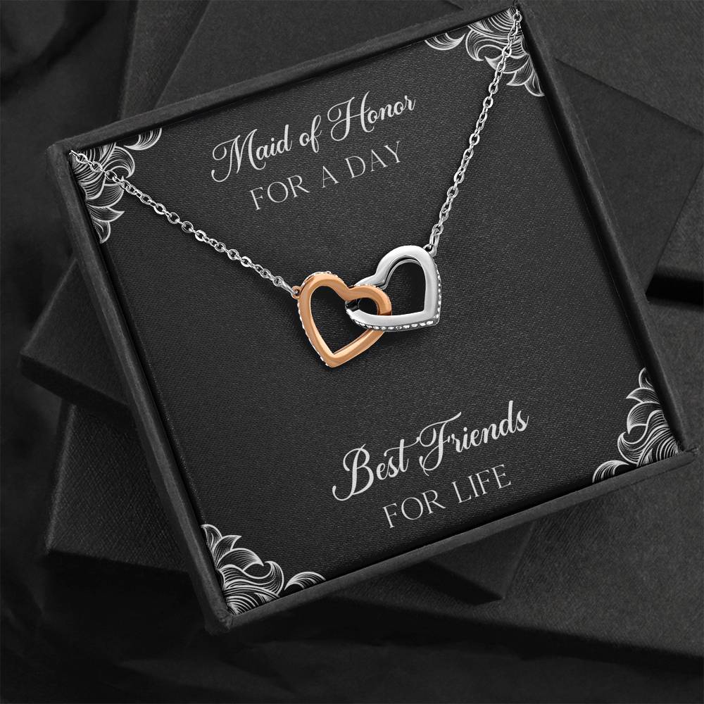 To My Maid of Honor Gifts, Best Friends for Life, Interlocking Heart Necklace For Women, Wedding Day Thank You Ideas From Bride