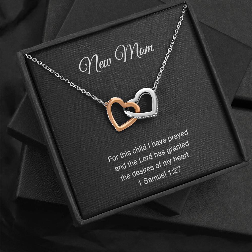 New Mom Interlocking Heart Necklace - For This Child I Have Prayed | Baby Shower Gift