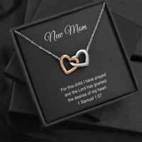 Load image into Gallery viewer, New Mom Interlocking Heart Necklace - For This Child I Have Prayed | Baby Shower Gift
