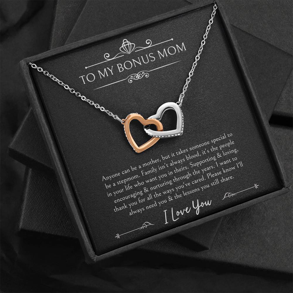 To My Bonus Mom Gifts, Thank You For Loving Me, Interlocking Heart Necklace For Women, Wedding Day Thank You Ideas From Bride
