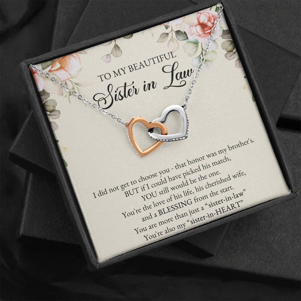 To My Sister-in-law Gifts, I Did Not Choose You, Interlocking Heart Necklace For Women, Birthday Present Idea From Sister