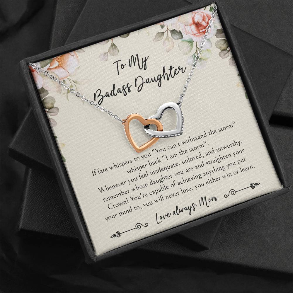 To My Badass Daughter Gifts, When It's Too Hard To Look Back, Interlocking Heart Necklace For Women, Birthday Present Idea From Mom