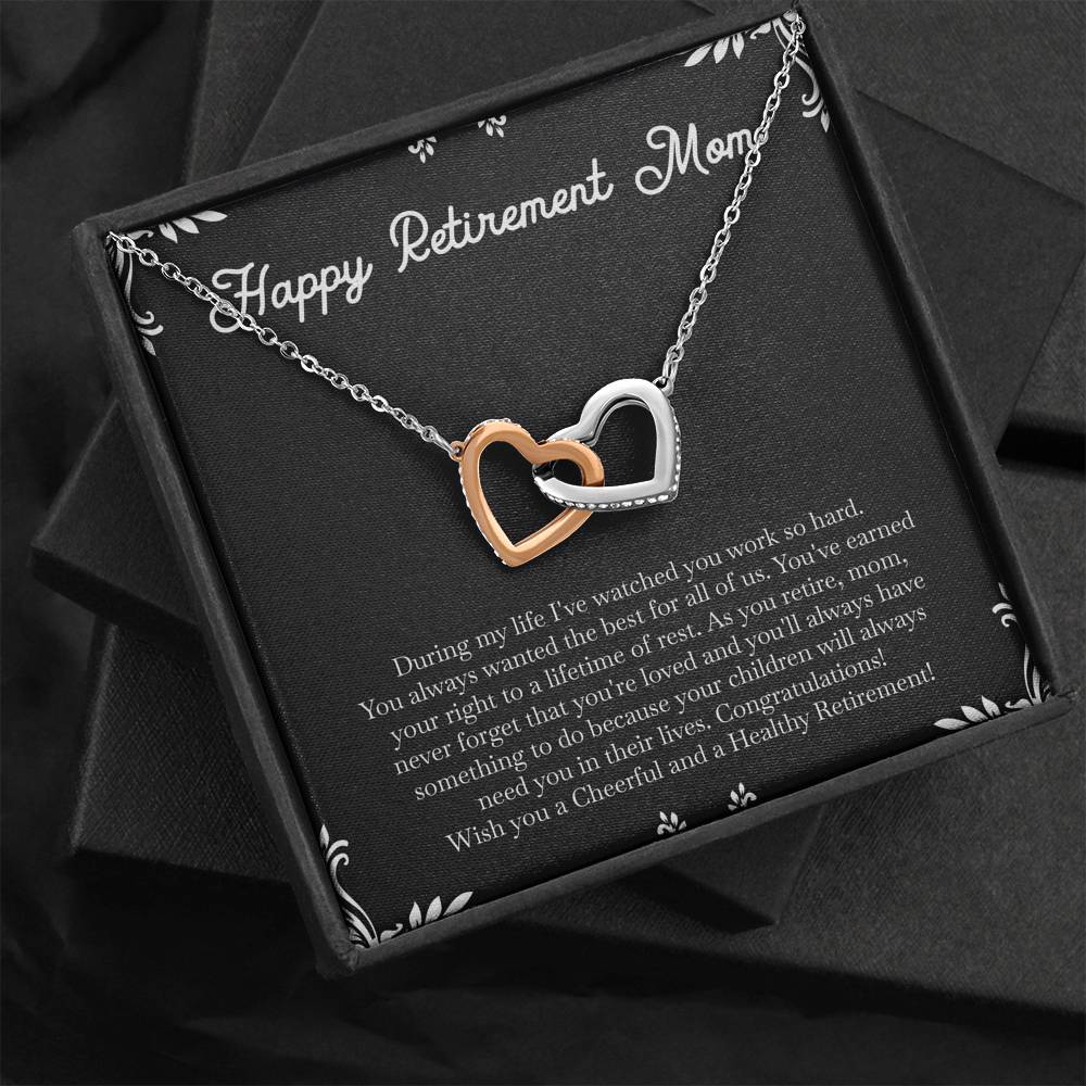 Mom Retirement Gifts, Never Forget, Happy Retirement Interlocking Heart Necklace For Women, Retirement Party Favor From Daughter Son