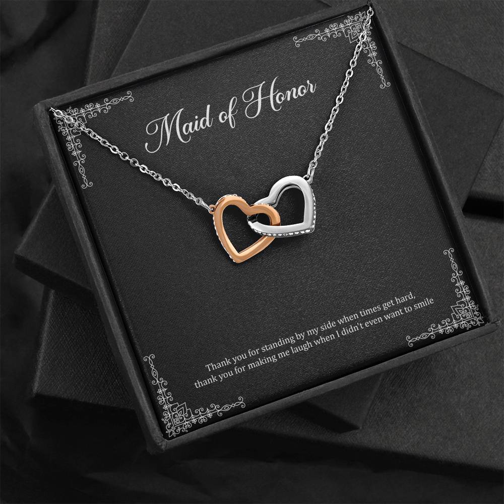 To My Maid of Honor Gifts, Thank You for Standing By My Side, Interlocking Heart Necklace For Women, Wedding Day Thank You Ideas From Bride